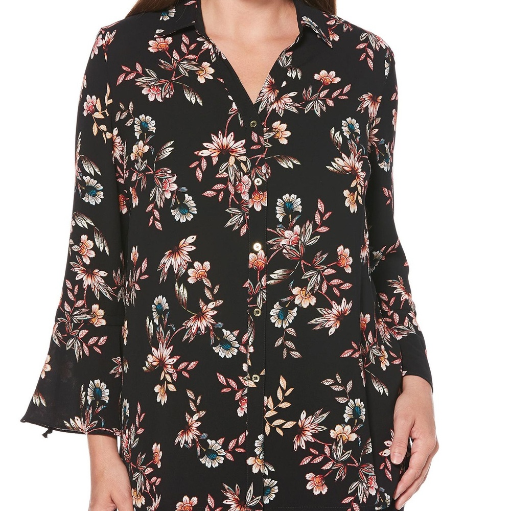 Rafaella Floral Bell Sleeve Woven Top